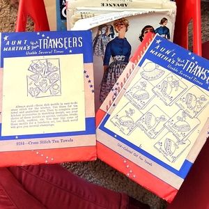 Vintage Aunt Martha's hot iron transfers Tea towels